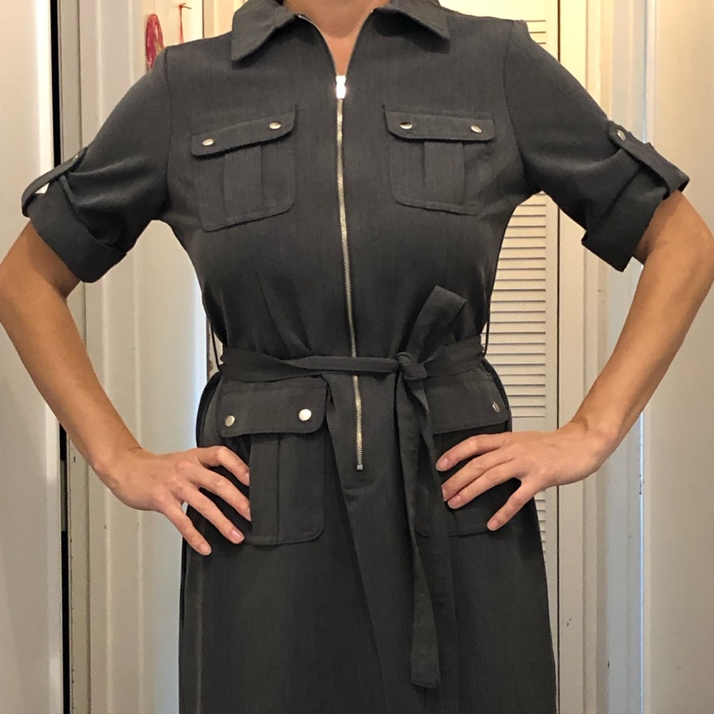 Dark Gray Military Style, Knee Length Dress
